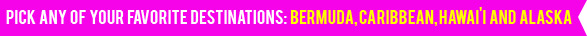 Pick  any  of  your  favorite  destinations:  Bermuda, Caribbean, Hawai'i  and  Alaska